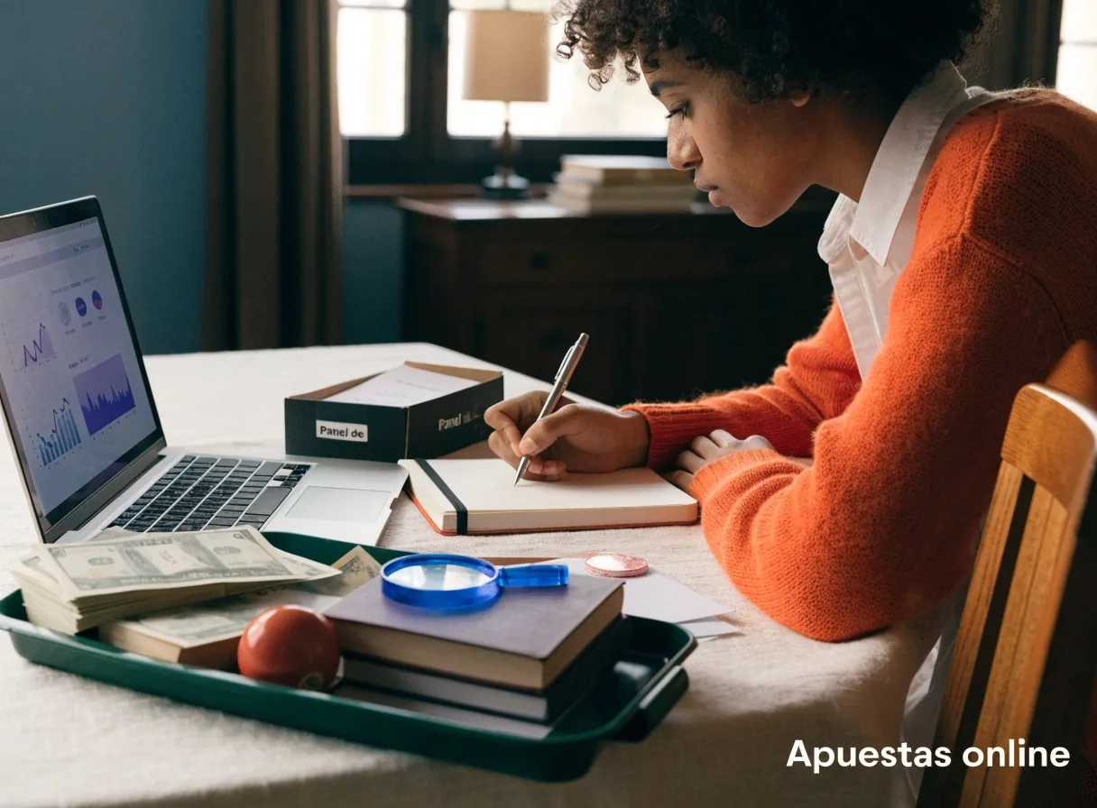 Mano retirando un cuaderno de una estantería doméstica junto a una calculadora